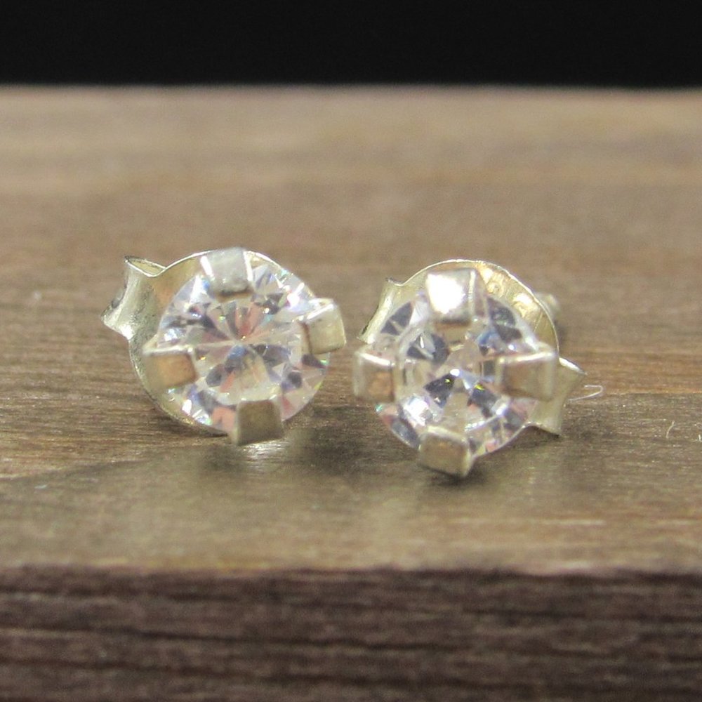 Sterling Silver Small Tiny Crystal Stud Earrings … - image 1